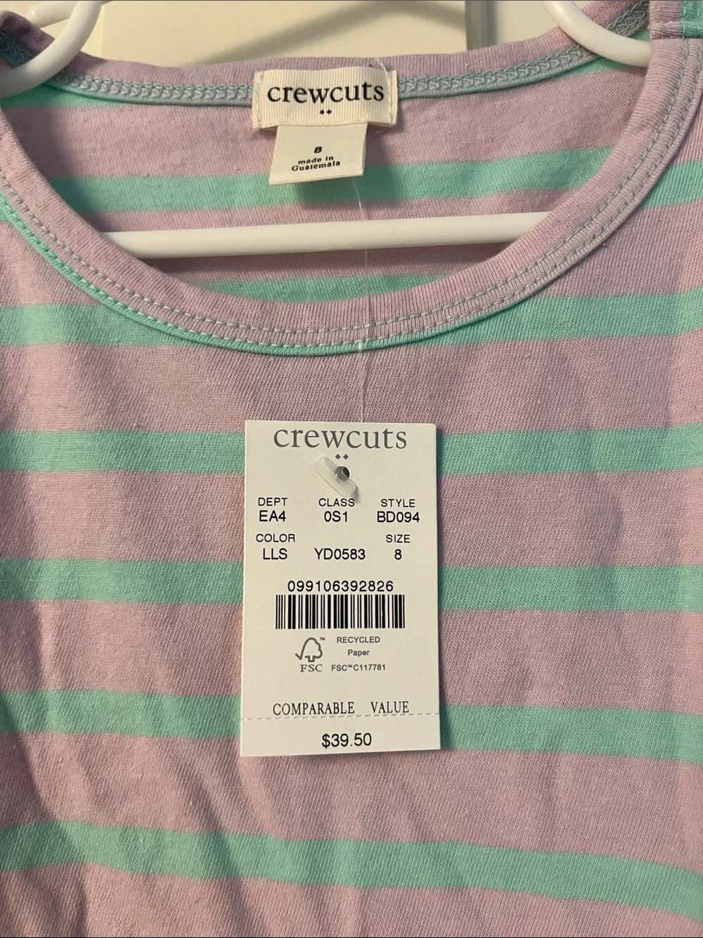 Crewcuts Mint and Lavender Striped Long-Sleeve Pocket Dress
